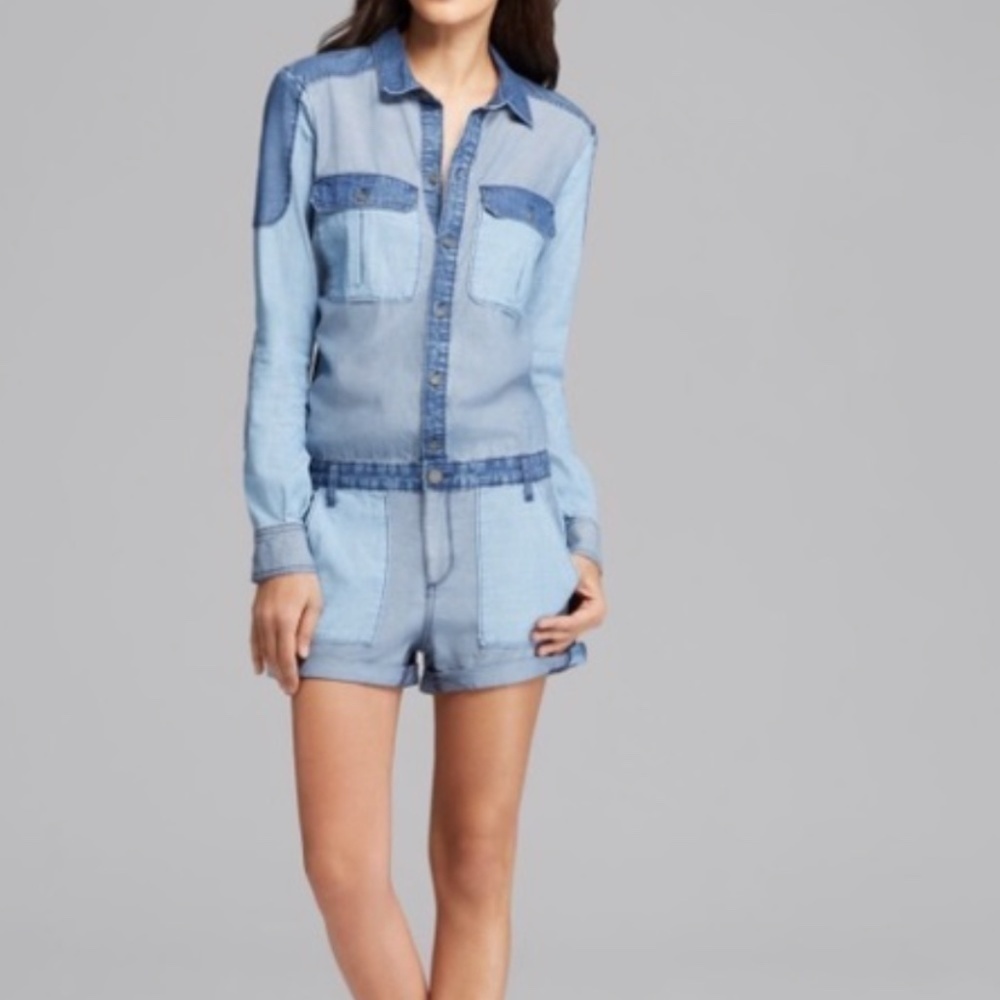 PAIGE Demin Blue Long Sleeve Romper w/ pockets - M